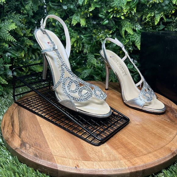 E! Live From The Red Carpet Heels Women’s‎ 8.5 Silver Dress Bridal Sandals 1662 - Picture 1 of 16